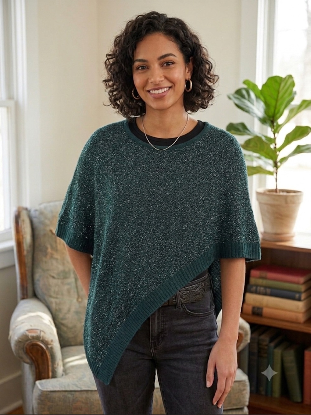 Chico’s Green and Silver Knit‎ Poncho Size L/XL